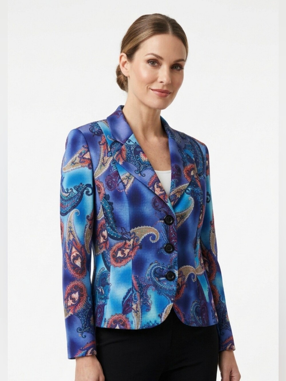 Joseph Ribkoff Paisley Baroque Statement Blazer Tailored Jacket size 8